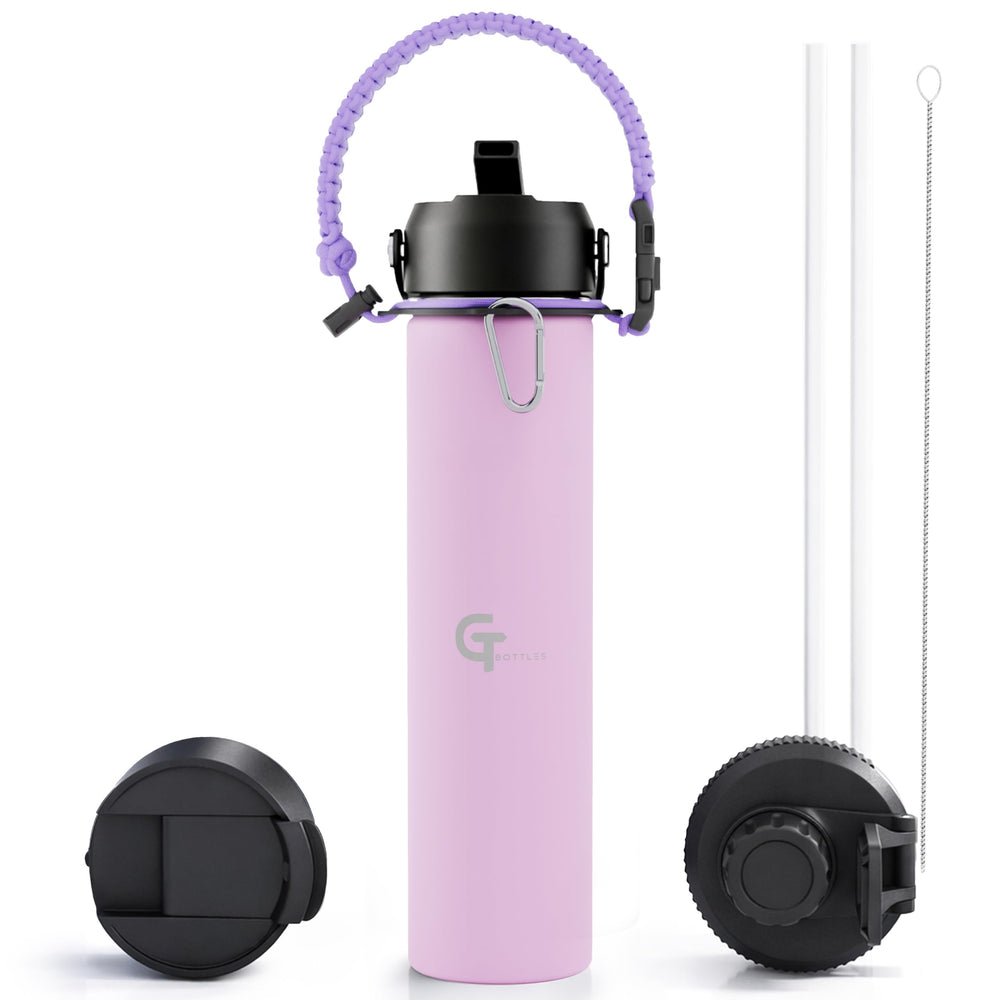 32oz Insulated Stainless Steel Water Bottle with 3 Lids & Paracord Handle – Leakproof Wide Mouth Metal Sports Bottle for Gym, School & Travel (White, 32oz)