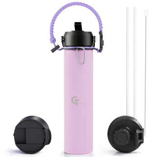32oz Insulated Stainless Steel Water Bottle with 3 Lids & Paracord Handle – Leakproof Wide Mouth Metal Sports Bottle for Gym, School & Travel (White, 32oz)