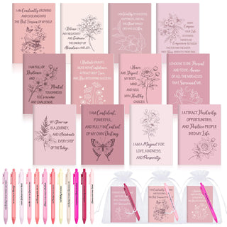 Mooliwe 24 Pcs Positive Affirmation Gift Set Gratitude Notebooks with Pens Small Bags Motivational Encouragement Notepads Daily Affirmations Journal for Women Stress Relief Self Care (Watercolor)