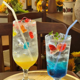 6-Pack Reusable Glass Straws Set, Clear Glass Drinking Straw, Cute Colorful Straws with Cleaning Brush, 8''x8MM