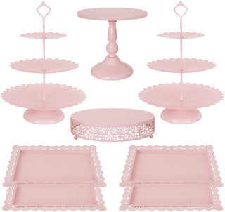 Fivenl 8 Pcs Cake Stand Gold Metal Dessert Table Display Set, 3-Tier Cupcake Stand, Cake Display Tower and Cookie Tray Rack Serving Tray for Birthday Party, Weddings, Baby Shower (Gold)