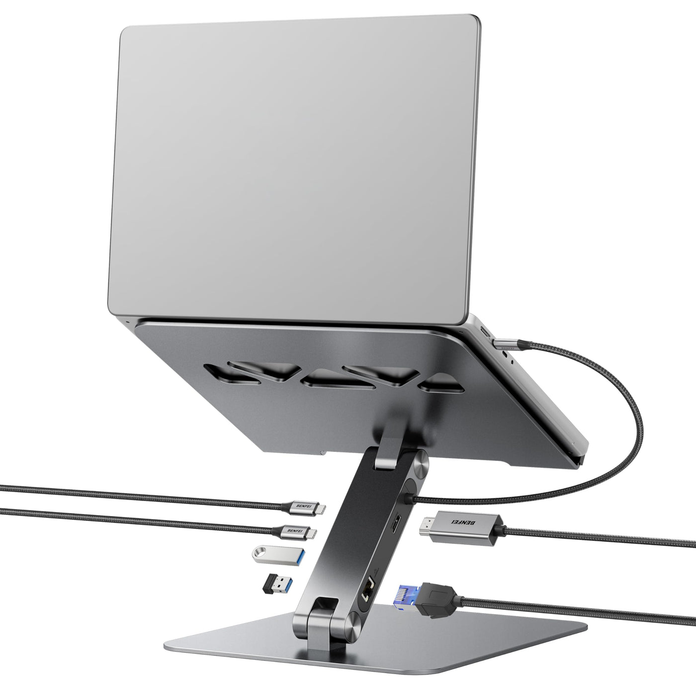 BENFEI Laptop Stand with USB C 7in1 Docking Station,HDMI 4K@60Hz,1*SD 1*Micro SD,100W Power Delivery,10Gbps 1*USB C 3.2 and 2*USB A 3.2 Compatible with MacBook Pro/Air, iPad Pro, XPS, Thinkpad