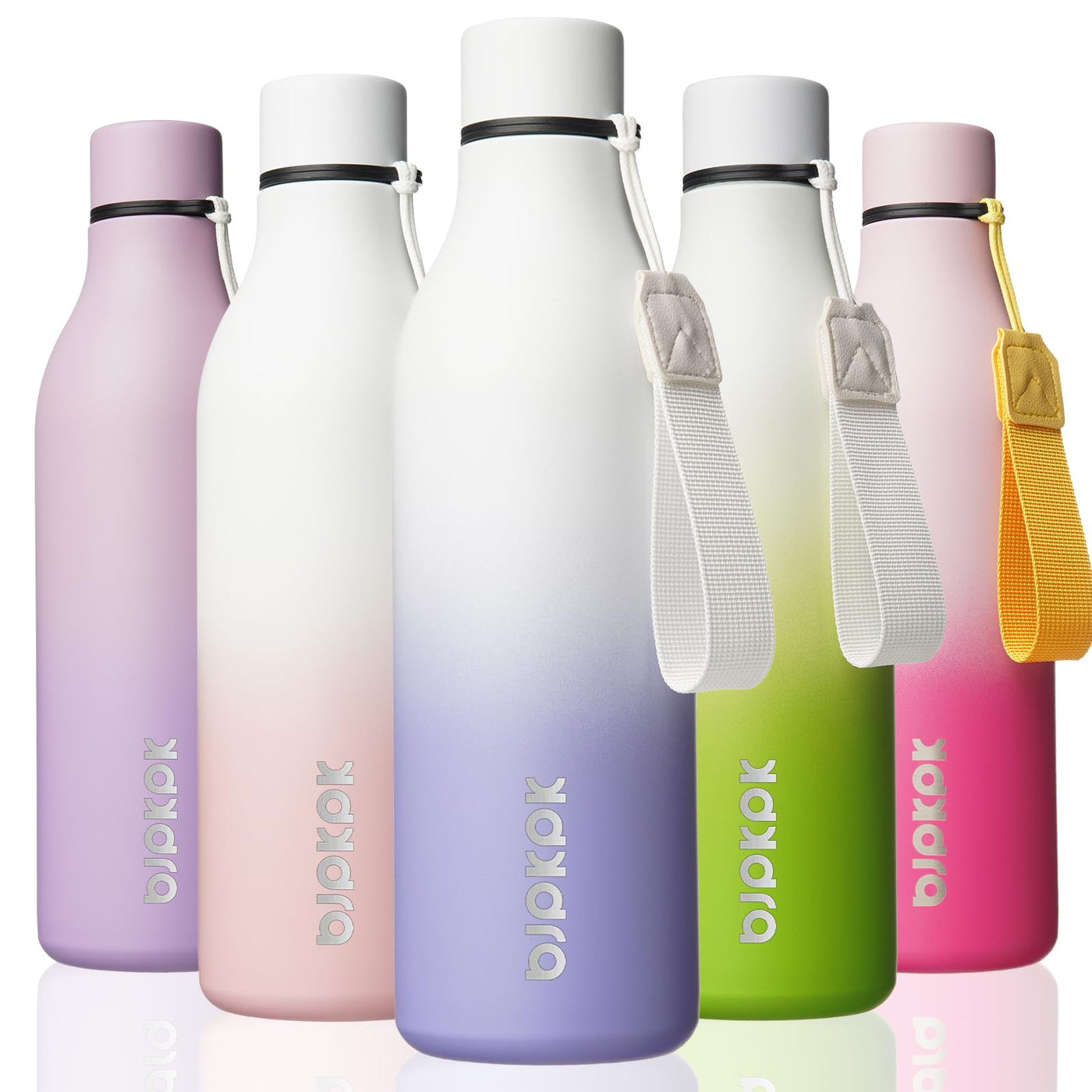 BJPKPK Insulated Water Bottles, 18 oz Stainless Steel Metal Water Bottle with Strap, BPA Free Leak Proof Jugs, Mugs, Flasks, Reusable Thermal Flasks for Sports & Travel, Orange