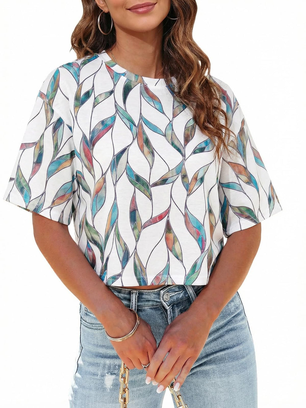 Tankaneo Women Half Sleeve Cropped T-Shirts Drop Shoulder Round Neck Crop Tops Casual Summer Solid Color Basic Tees