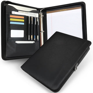 Embossed Faux Leather Zippered Padfolio with 3 Ring Binder, Executive Portfolio Organizer Binder for Women, Fits 13.9" Laptop/Tablet, Refillable Writing Pad Pocket, Green