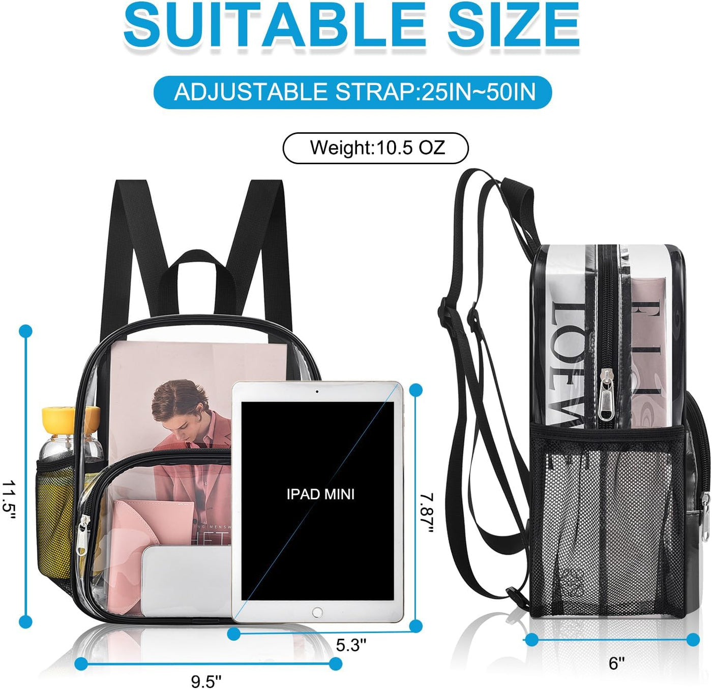 Busiuw Clear Backpack for Stadium Events Stadium Approved Clear Backpack 12x12x6 with Front Pocket for Concert Sport Fashion Women Backpack Events Work Travel