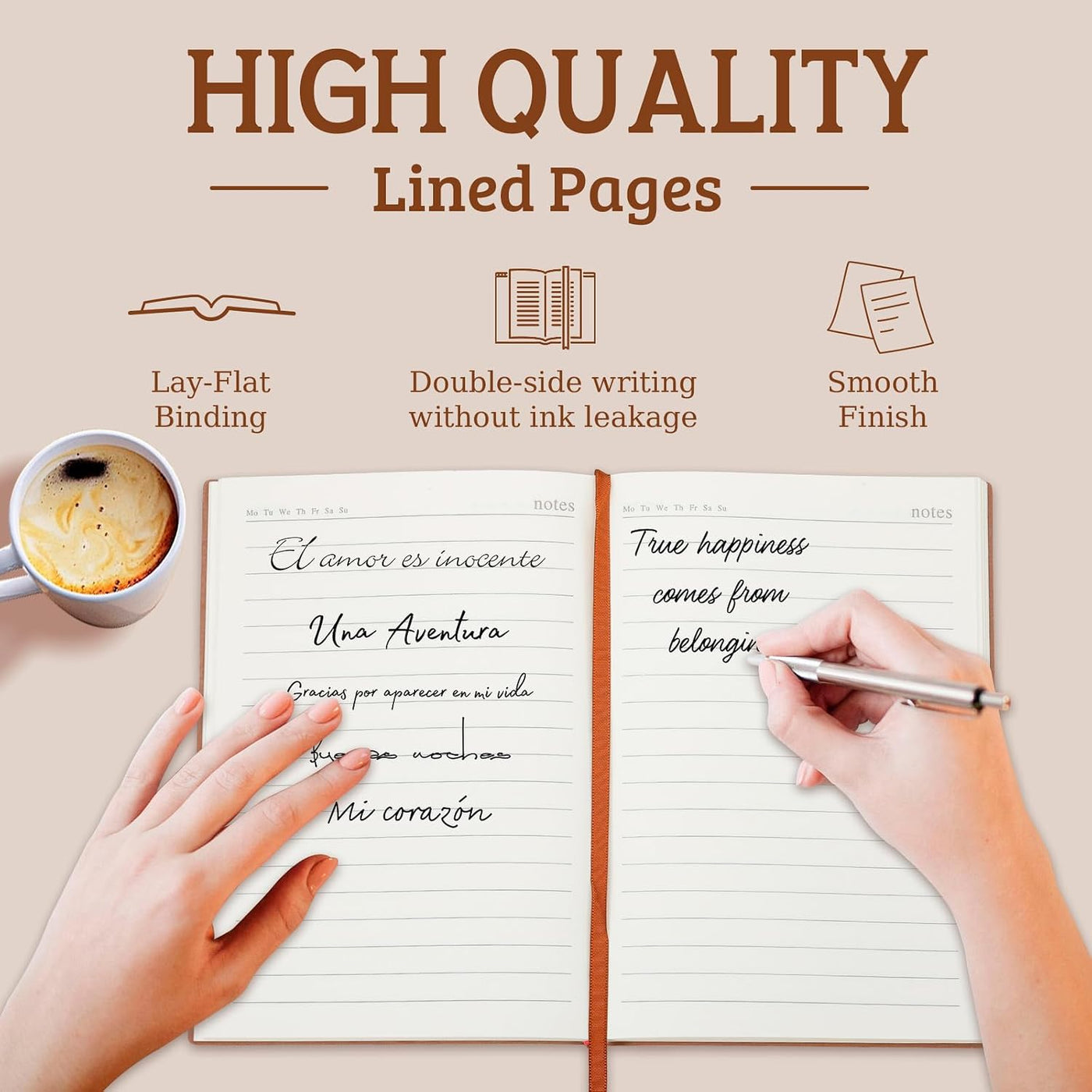 Booornainde Personalized Journal Notebook with Name & Initial, A5 Lined Linen Hardcover Journal with Pen Loop, Elastic Band & Ribbon Bookmark, Custom Notebook for Women Mom Daughter Teacher