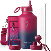 Water Bottle 40 oz Insulated with Straw&Brush, Coolflask Vaccum Stainless Steel Metal 3 Lids Water Flask for Sports, Gym or Office, Keep Cold 48H Hot 24H, Magic Black