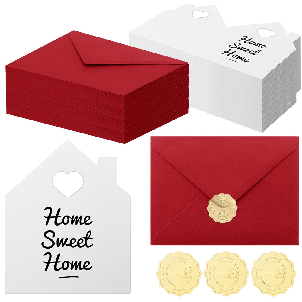 Motiskyy 24 Sets Welcome Home Cards Congratulations on Your New Home Cards Bulk with Envelope Stickers Housewarming Thank You Gift Card 5 x 8.6 Inch Real Estate House Shaped Card Note(Blue)