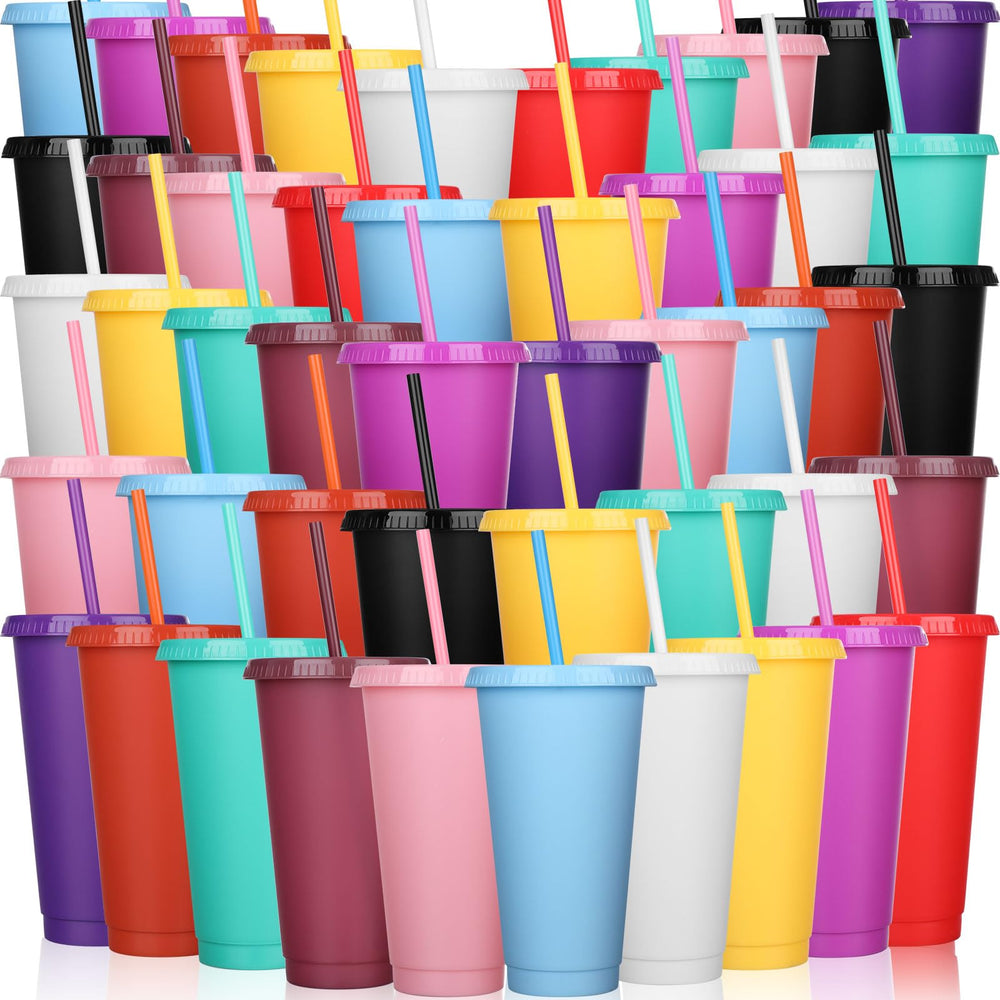 Honeydak 15 Pack Tumbler with Straw and Lid Bulk Cups for Gifts Water Bottle Iced Coffee Travel Mug Cup Reusable Plastic Tumblers for Party Birthdays 24-27 oz (Solid Color)
