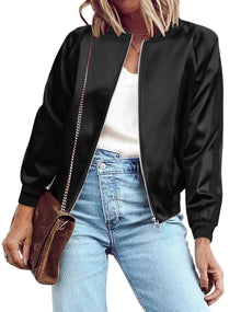 Zeagoo Women's Bomber Jacket Lightweight Zip Up Jacket Casual Striped Jacket Coat Outerwear Windbreaker with Pockets