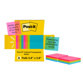 Post-it Transparent Notes, 2.8 in. x 2.8 in., Pastel Sticky Notes, School Supplies, Office Products, Great for Studying, 2 Pads