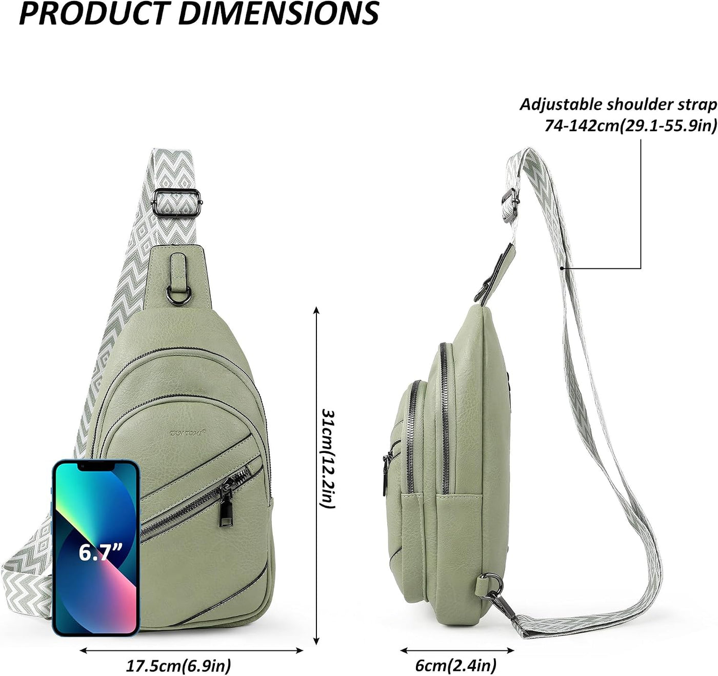 TANTOMI Sling Bag Crossbody Bags for Women Leather Cross Body Bag Trendy Fanny Pack Chest Travel Purse with Adjustable Strap