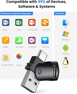 Presentation Clicker with USB-A & USB-C Receiver, 2.4GHz Wireless Presenter Remote with Volume Control & Red Light Pointer, Clicker for PowerPoint Slides Slide Advancer for Mac Computer, Plug & Play