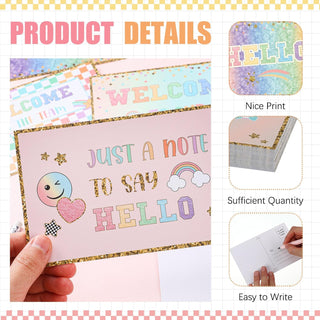 Gilprop 60 Pcs Pastel Checkerboard Welcome Postcards 4 x 6 Inches Hello Postcards Welcome Back to School Cards Welcome to Class Post Cards Blank Postcards for Kids Adults Teacher Students Team