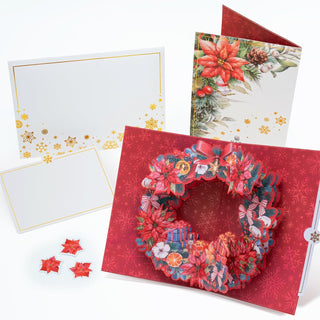 HIBINO 3D Pop-Up Christmas Wreath Card | With Slide-Out Message Note | Handcrafted Holiday Greeting Card | Perfect for Christmas, Holiday Wishes & Winter Greetings | Designed in Japan