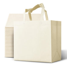 Bagways 30 PACK Reusable Grocery Bags with Handles, Durable, Foldable, Washable Eco-Friendly Shopping Totes, 14x6.5x14 Inch, Beige/Green Eco Doodles Design