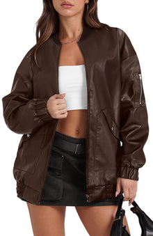 Sampeel Leather Jacket Women Faux Oversized Motorcycle Bomber Coats 2025 Fall Fashion Outfits Winter Clothes