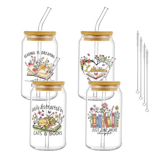 6Pcs Thank You Gifts Glass Cups with Lids and Straws 16oz Employee Appreciation Drinking Glasses Cups Thank You Iced Coffee Cup Tumbler Gifts for Employee Staff Coworkers Teachers Nurse