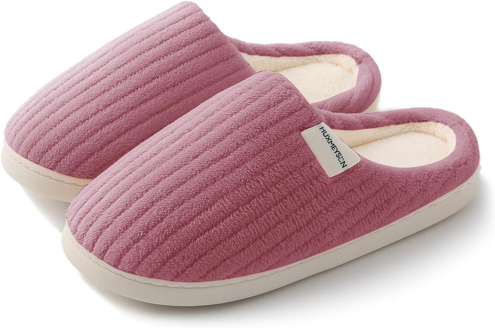 HUXMEYSON Slippers for Women, Warm Memory Foam Comfy House Slippers with Anti-Skid Rubber Sole for Indoor and Outdoor