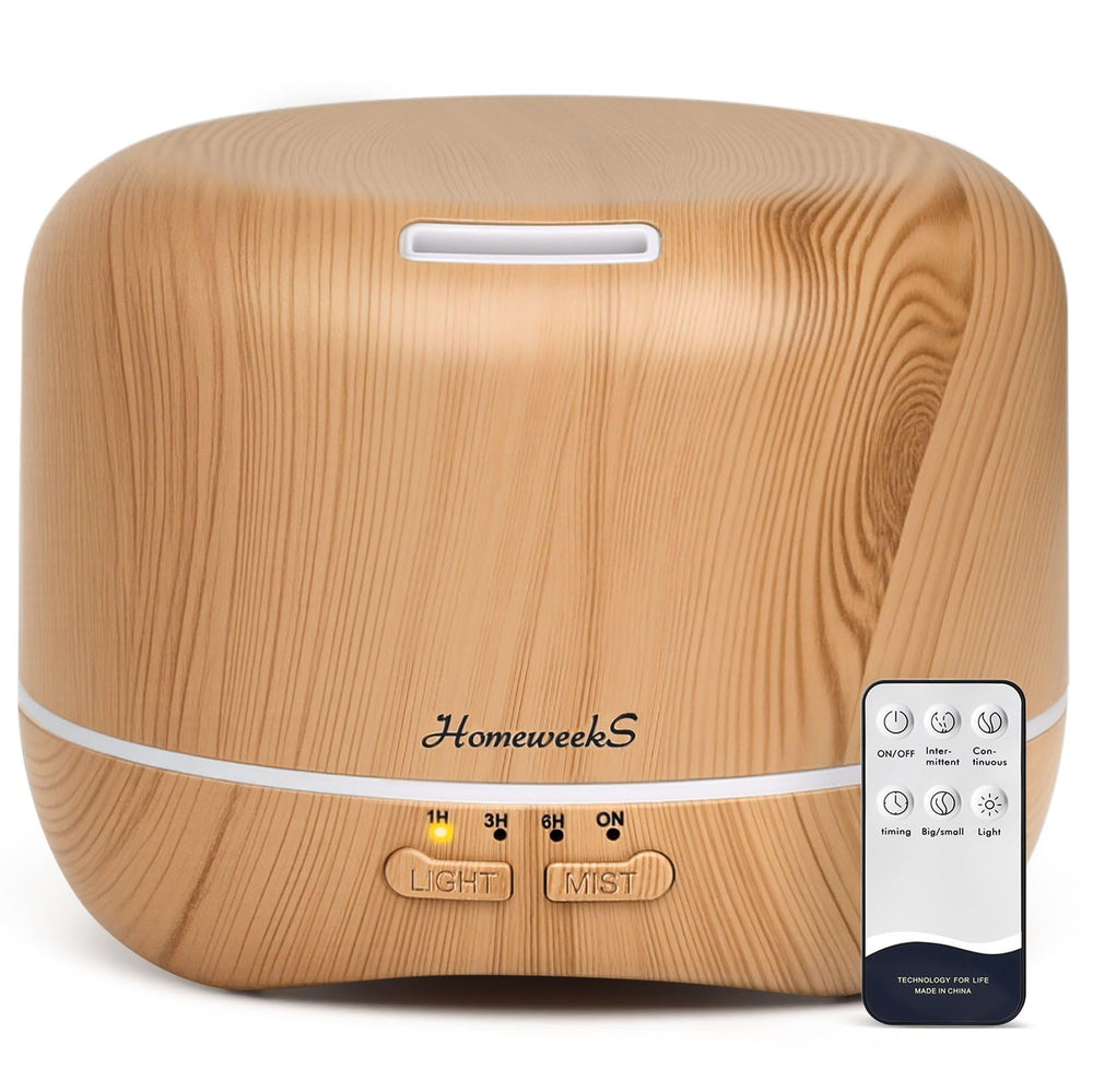 Homeweeks 300ml Essential Oil Diffuser, Quiet Aromatherapy Mist Diffusers for Essential Oils, Wood Grain, Ultrasonic, Remote Control, Timer, 7 Colors Light for Bedroom (300ml)