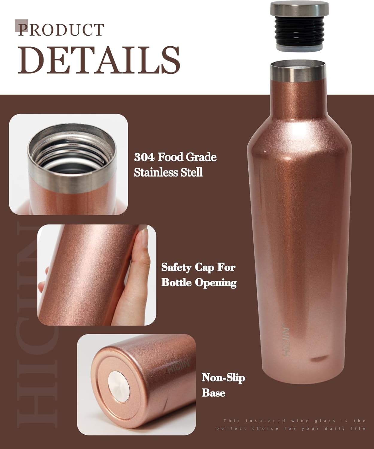 Stainless Steel Wine Tumblers with Lid TWO 12oz & Insulated Wine bottle ONE 25oz&Gift Set with well packaged box.Keep water,wine,drinks with warm or cold (Champagne Gold)
