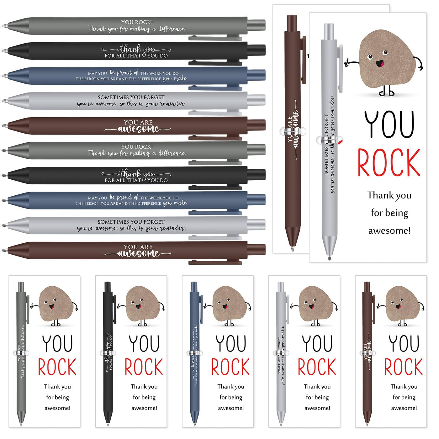 Sayglossy 25 Sets You Rock Pens Gifts Bulk Employee Appreciation Gifts Ballpoint Pens and Inspirational Card for Graduation Teacher Students Father Day Team Office Coworker Staff