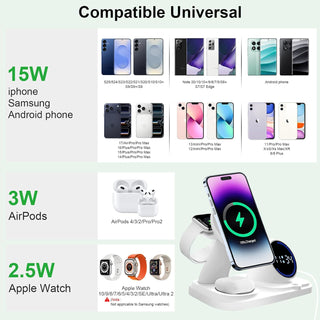 6-in-1 Wireless Charging Station with Bluetooth Speaker,Digital Clock and Ambient Lights,Fast Wireless Charger for for Multiple Devices for Apple - iPhone 17 16 15 14 13 12 Pro Max Apple Watch Airpods