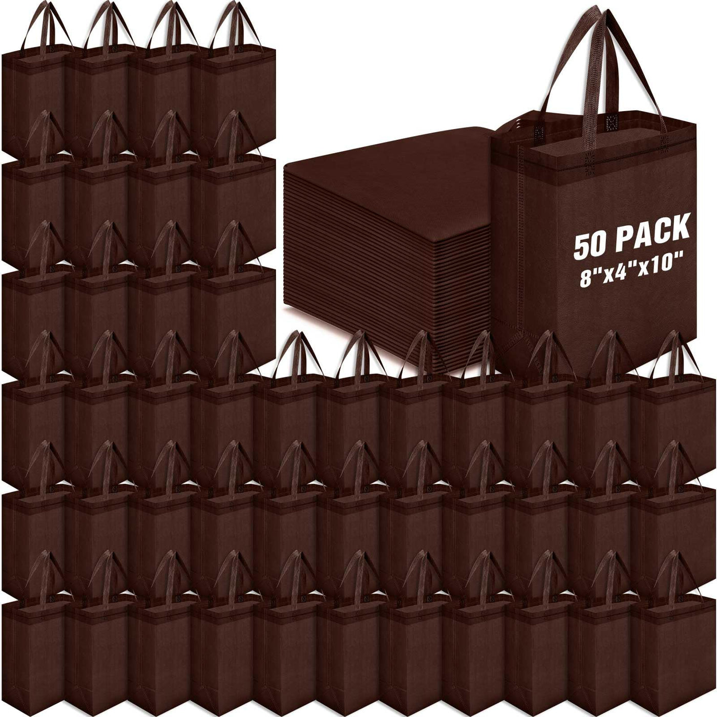 Windyun 50 Pcs Reusable Tote Bag Bulk 8 x 4 x 10 Inch Non Woven Shopping Bag with Handle Reusable Portable Grocery Gift Tote (Black)
