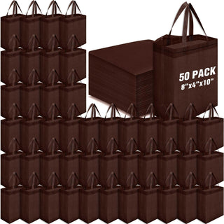 Windyun 50 Pcs Reusable Tote Bag Bulk 8 x 4 x 10 Inch Non Woven Shopping Bag with Handle Reusable Portable Grocery Gift Tote (Black)