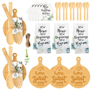 Geelin 31 Pcs Housewarming Gifts Bulk Engraved Cutting Board New Home Beginning Kitchen Towels Cards Bamboo Spoons House Warming Gift Set for Homeowner Neighbor Couple Apartment Kitchen (Rectangle)