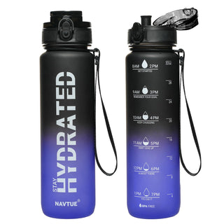 Water Bottle, 16.9 OZ Sports Water Bottles with Time Marker Wide Mouth, Motivational and Leakproof Drink Bottle, BPA Free Tritan with Carry Strap for Gym Fitness Outdoor(1 Bottle)