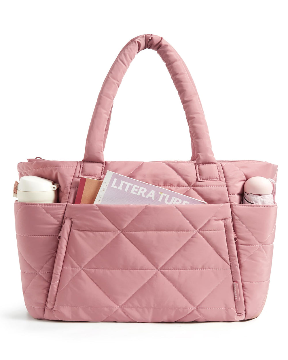BAGSMART Tote Bag for Women, Puffer Tote Bag with Zipper, Large Quilted Shoulder Bag with Compartments for Travel, Work, Gym