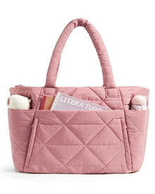 BAGSMART Tote Bag for Women, Puffer Tote Bag with Zipper, Large Quilted Shoulder Bag with Compartments for Travel, Work, Gym