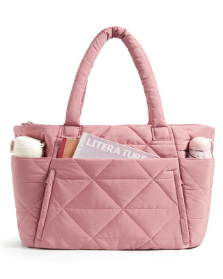 BAGSMART Tote Bag for Women, Puffer Tote Bag with Zipper, Large Quilted Shoulder Bag with Compartments for Travel, Work, Gym