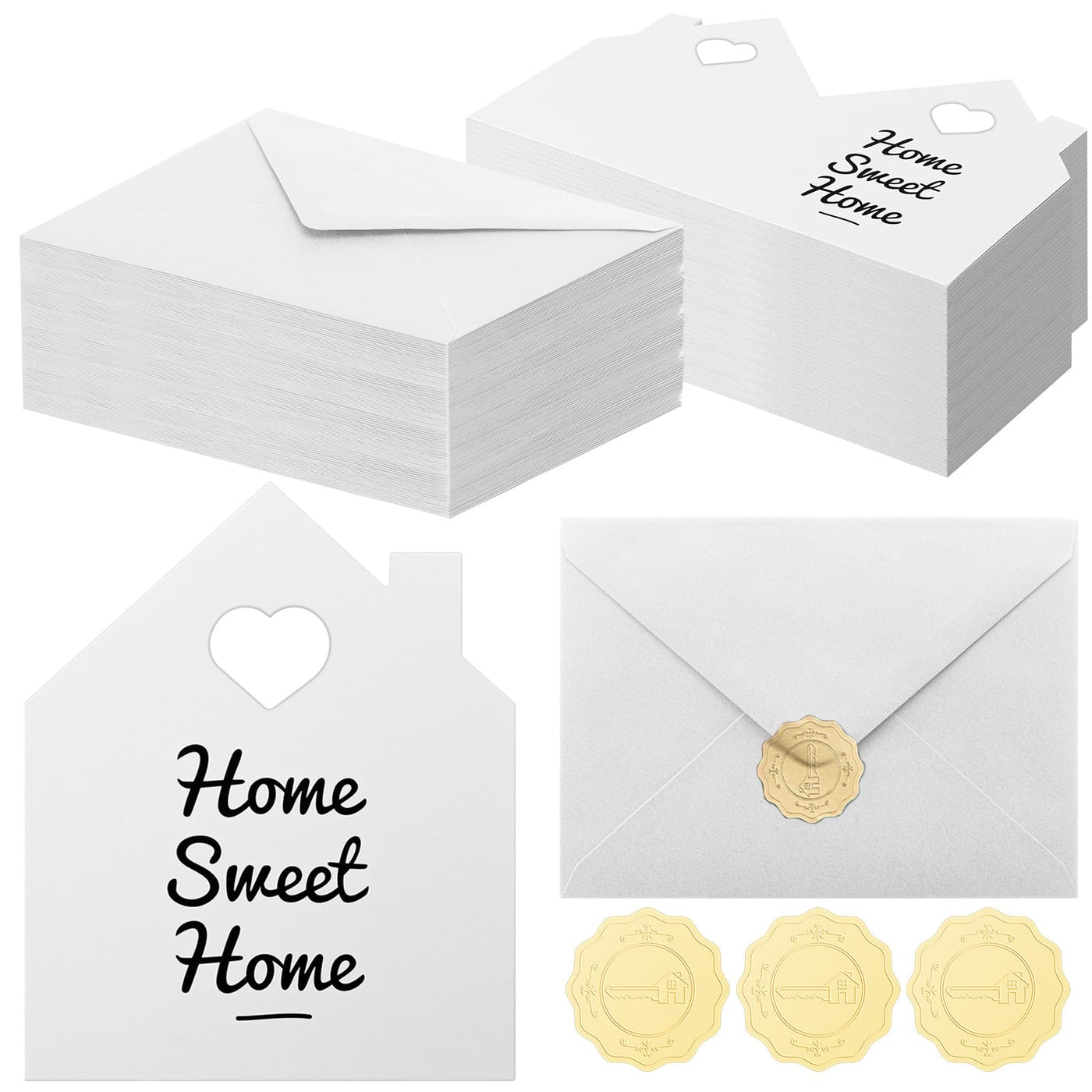 Motiskyy 24 Sets Welcome Home Cards Congratulations on Your New Home Cards Bulk with Envelope Stickers Housewarming Thank You Gift Card 5 x 8.6 Inch Real Estate House Shaped Card Note(Blue)