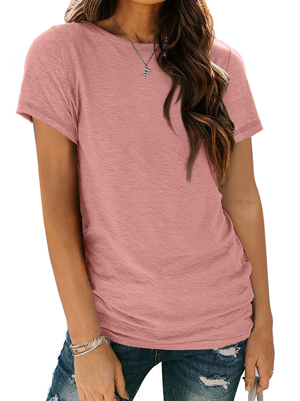 AUTOMET Women's Short Sleeve Shirts Summer Tops Crew Neck Basic Tees Casual Tshirts