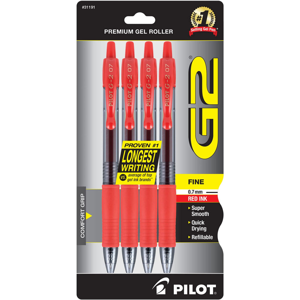 PILOT G2 Premium Refillable and Retractable Rolling Ball Gel Pens, Fine Point, Black Ink, 4-Pack (31057)