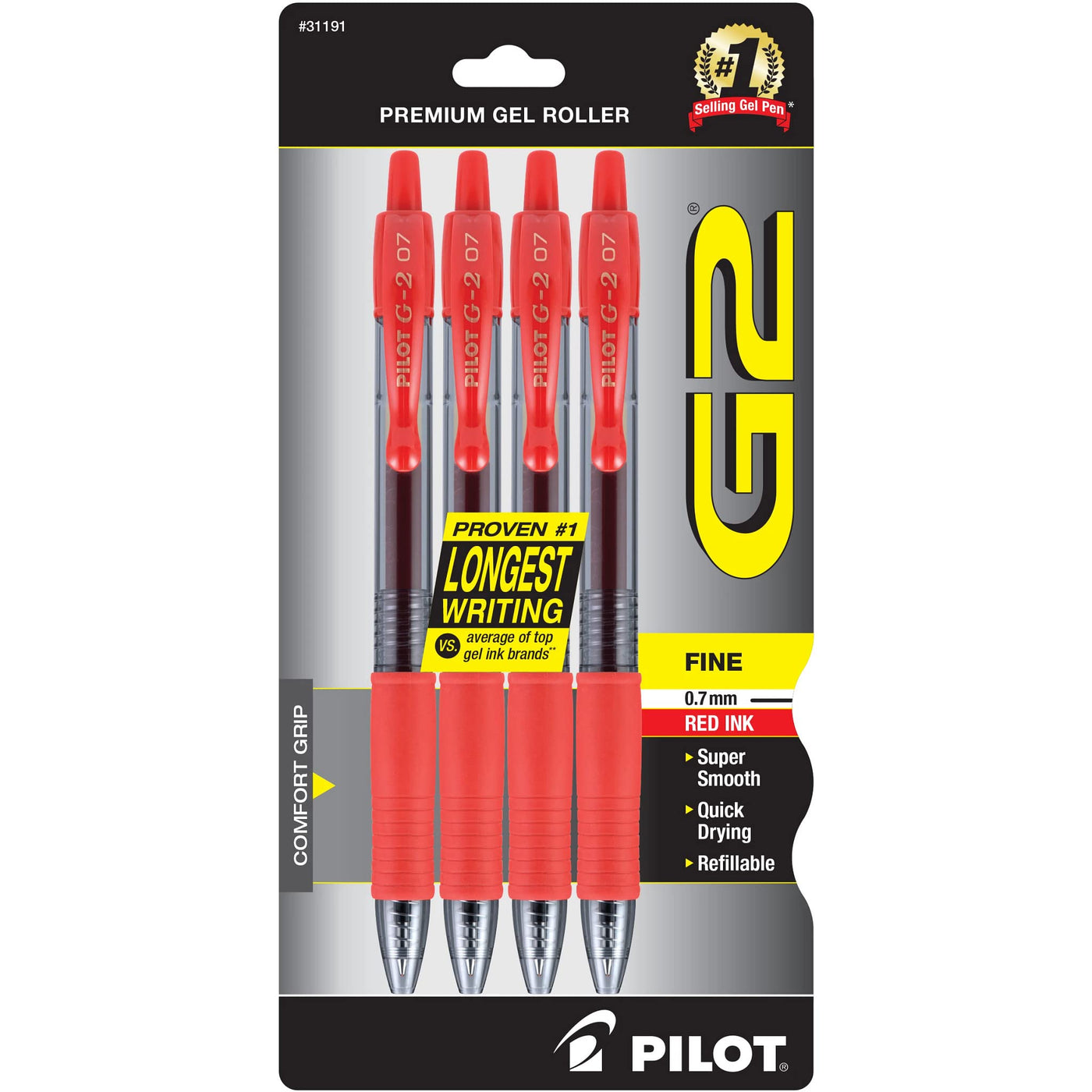 PILOT G2 Premium Refillable and Retractable Rolling Ball Gel Pens, Fine Point, Black Ink, 4-Pack (31057)