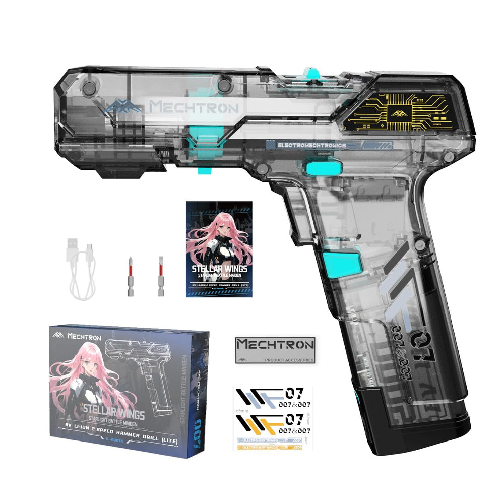 Cyberpunk Gun-Shaped AI Smart 8V Dual-Speed Hammer Drill, Cool Gadget Gifts for Men, Boyfriend, Husband, Dad, Boss, Gamers, Tech Lovers (Silver, 8-Piece Accessory Kit)