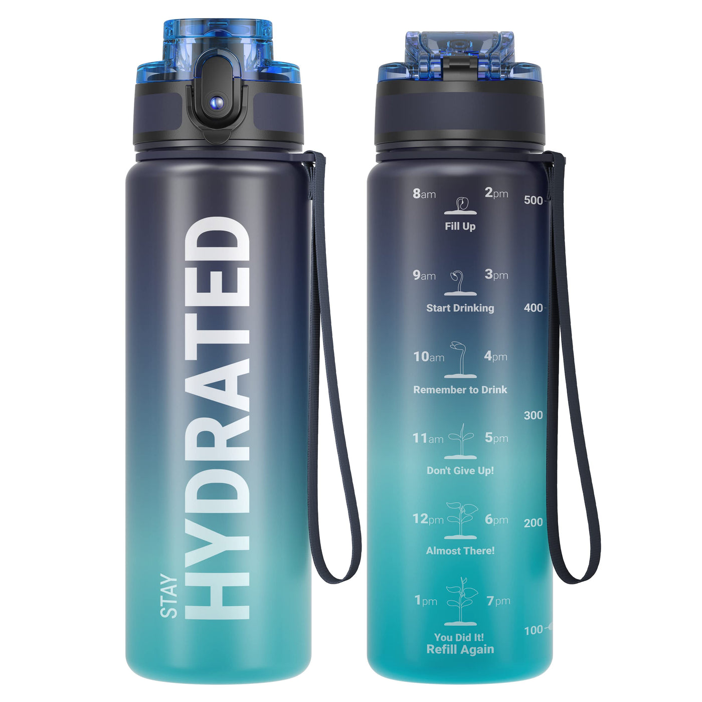 Sahara Sailor Water Bottle 32oz, Durable and Leakproof Water Bottles Motivational with Time Marker, Tritan, BPA Free, Wide Mouth with Easy Clean Brush for Gym, Travel, Home, School, Office (1 Bottle)