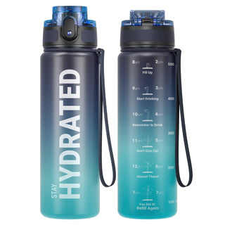 Sahara Sailor Water Bottle 32oz, Durable and Leakproof Water Bottles Motivational with Time Marker, Tritan, BPA Free, Wide Mouth with Easy Clean Brush for Gym, Travel, Home, School, Office (1 Bottle)
