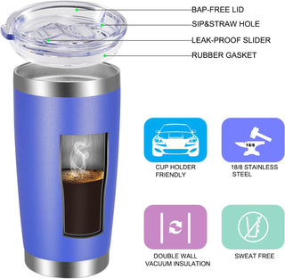 VEGOND 20oz Tumbler with Lid and Straw Stainless Steel Tumbler Cup Vacuum Insulated Double Wall Travel Coffee Mug Powder Coated Coffee Cup, Blue, 1 Pack