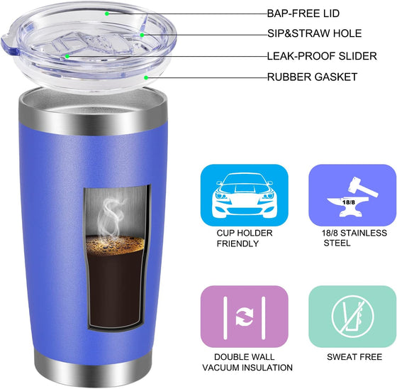VEGOND 20oz Tumbler with Lid and Straw Stainless Steel Tumbler Cup Vacuum Insulated Double Wall Travel Coffee Mug Powder Coated Coffee Cup, Blue, 1 Pack - hover image