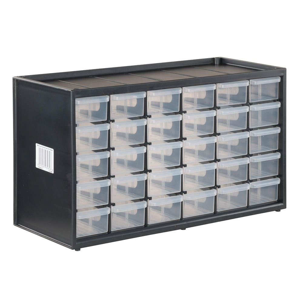 CRAFTSMAN Storage Organizer, 30 Small Drawer Modular Storage System, Easily Stackable, Plastic, Black, White (CMST40730)
