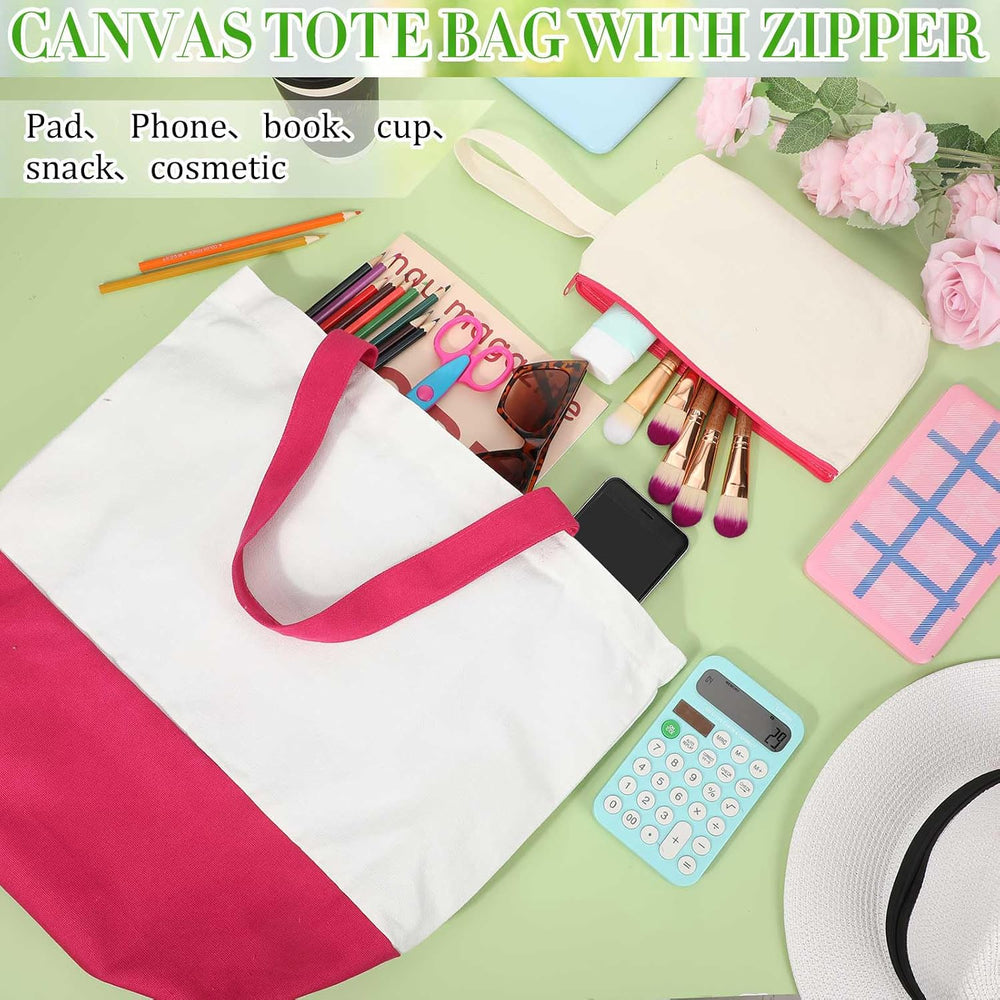 Sanwuta 24 Pcs Canvas Tote Bags Bulk 18.5" Cotton Cosmetic Bags Reusable Shopping Tote with Handles