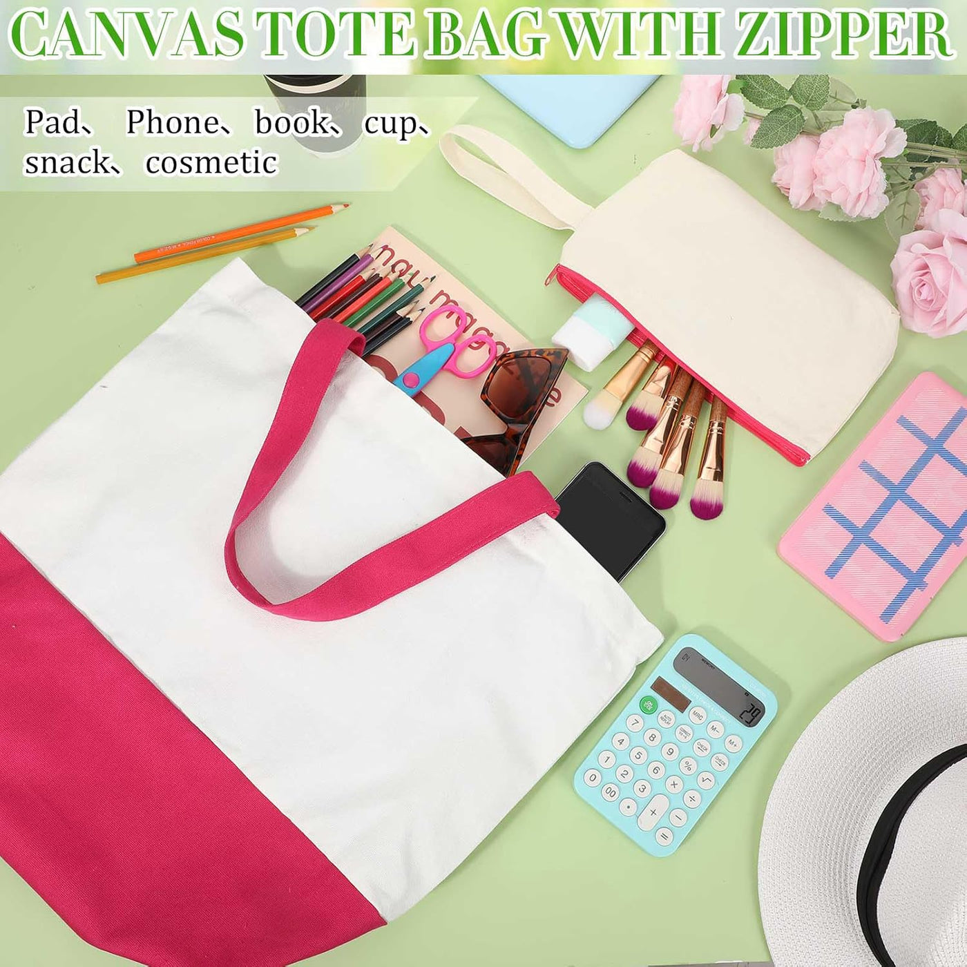 Sanwuta 24 Pcs Canvas Tote Bags Bulk 18.5" Cotton Cosmetic Bags Reusable Shopping Tote with Handles