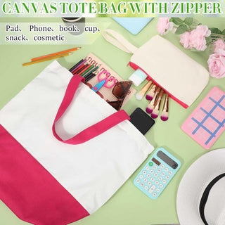 Sanwuta 24 Pcs Canvas Tote Bags Bulk 18.5" Cotton Cosmetic Bags Reusable Shopping Tote with Handles