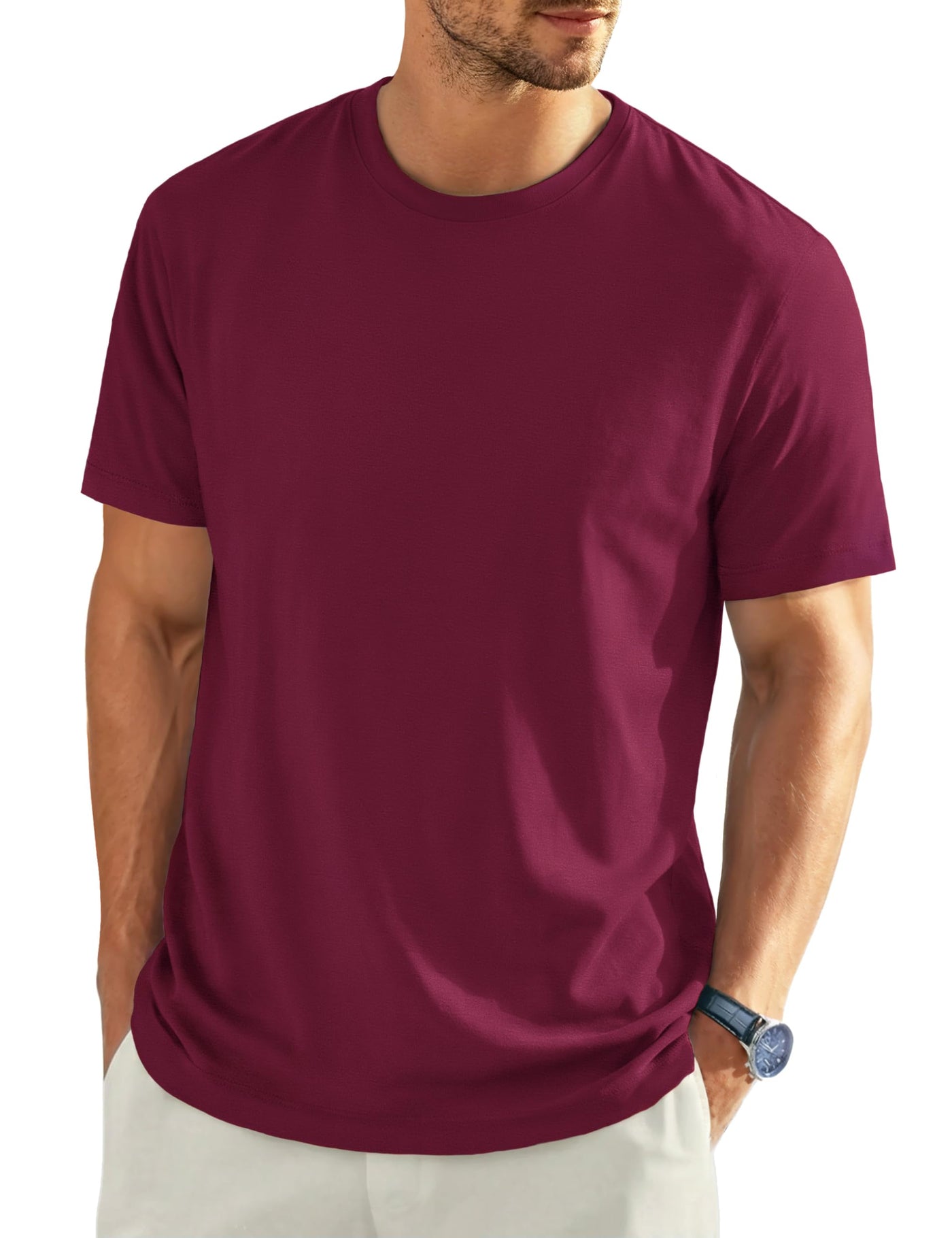 EKLENTSON Men's Cotton Crewneck T-Shirts Short Sleeve Plain Tee Moisture Wicking Casual Tshirts Solid Color