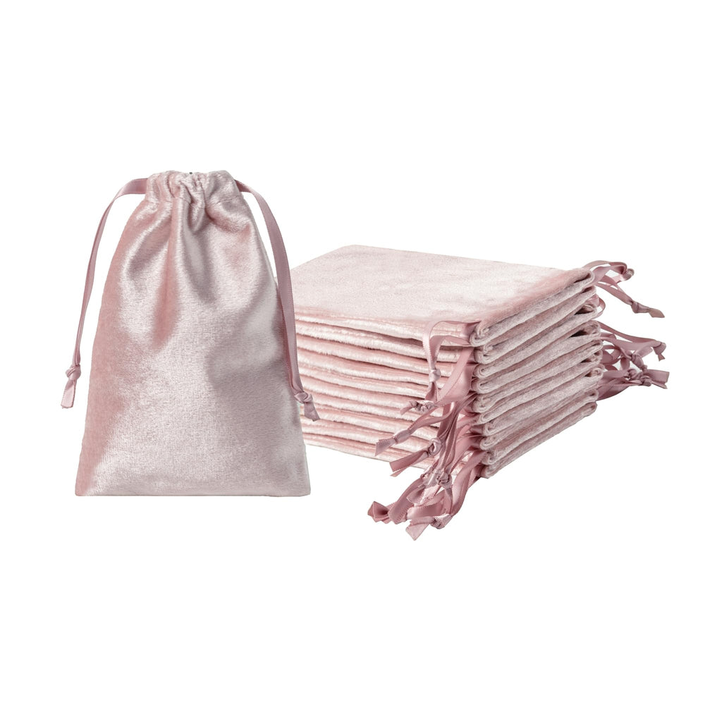 QIANF 12pcs Light Champagne Velvet Drawstring Bags 4x6 inches Glossy Small Velvet Cloth Gift Bags Jewelry Pouches for Storage Wedding Party Favor Christmas